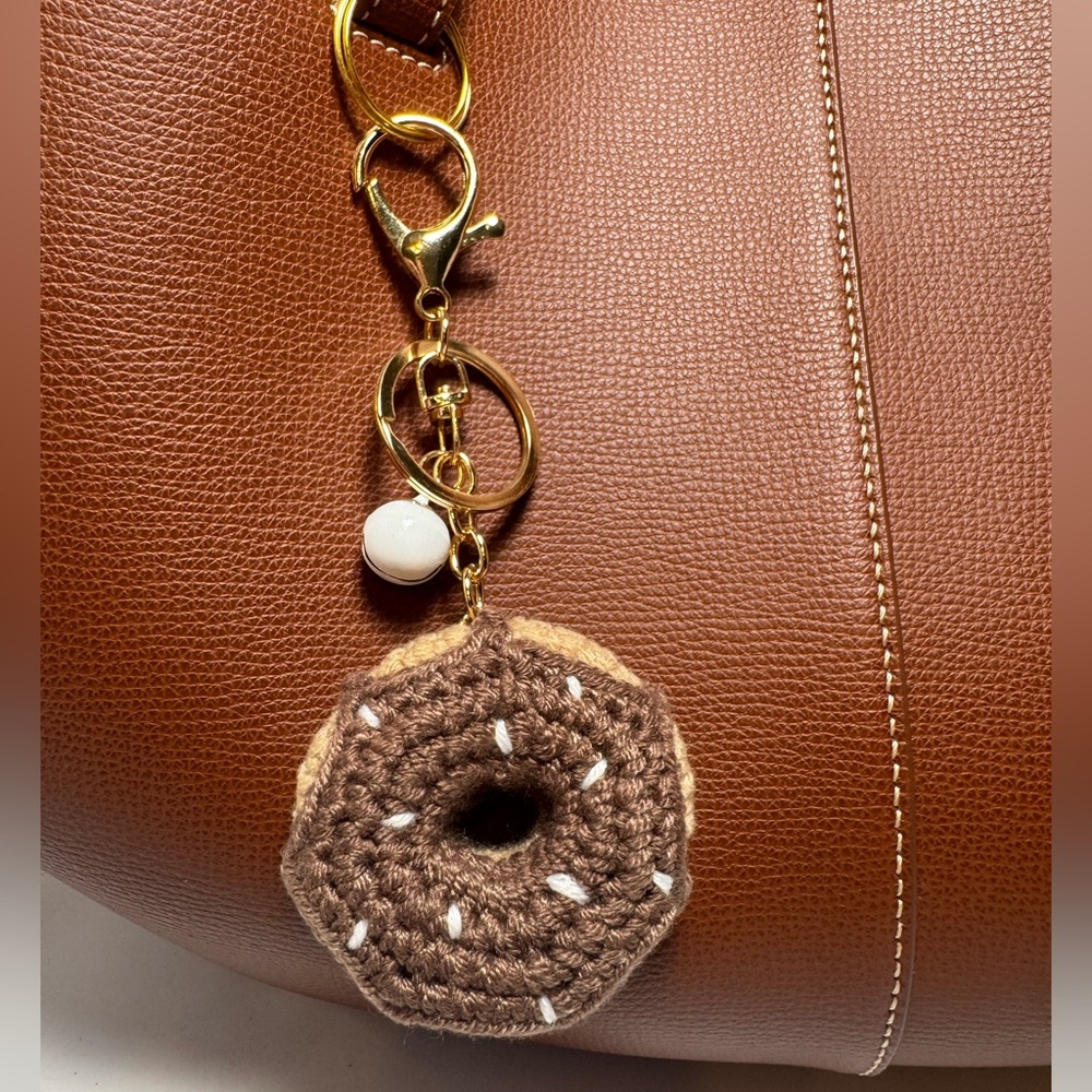 Crocheted Donut Bag Charm/KeyChain Hand Made Whimsical Bag Charms - Picture 2 of 5